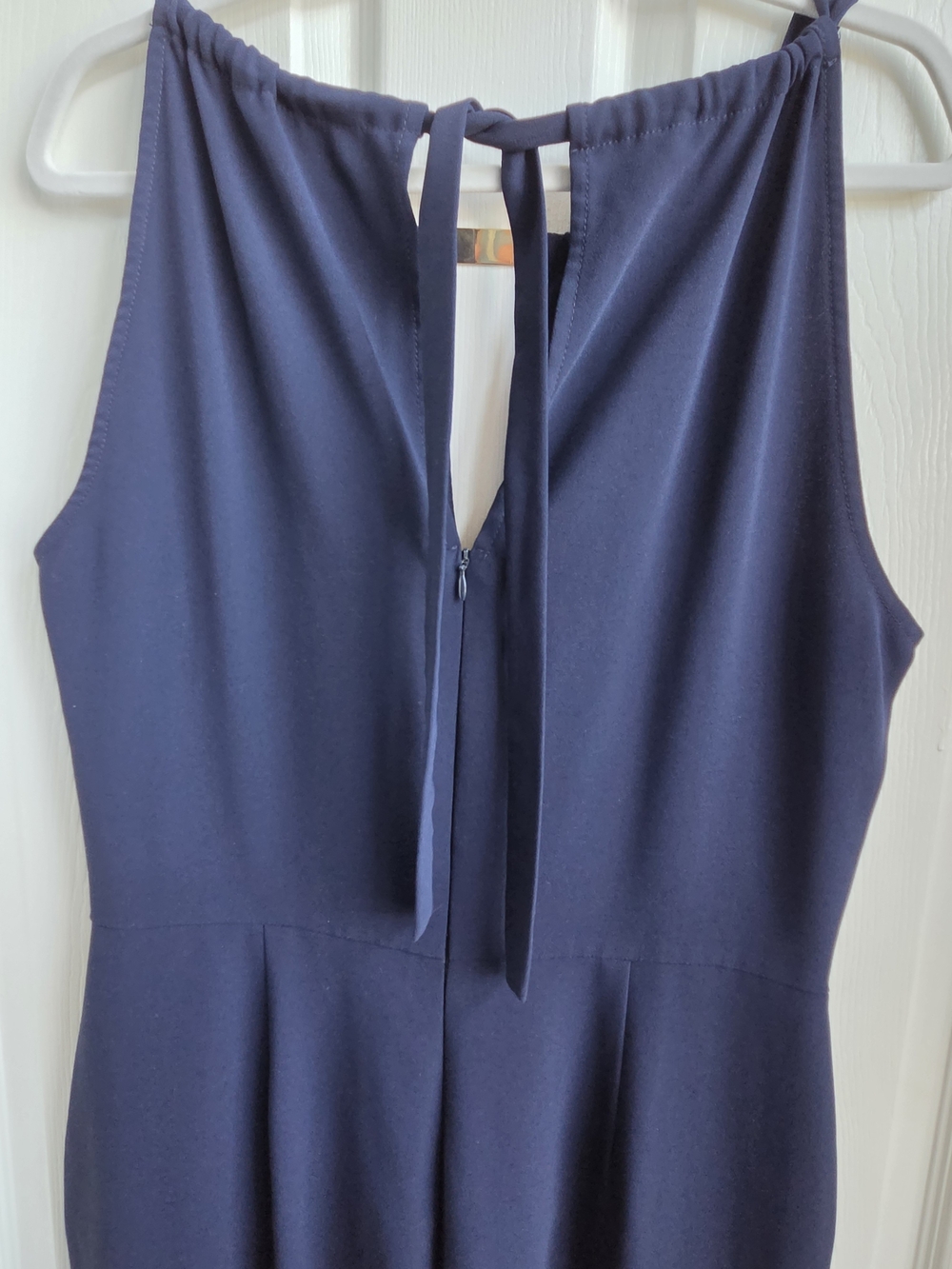 Trina Turk Navy Blue Wide Leg Halter Jumpsuit Size 14 Tie Neck - Picture 3 of 4